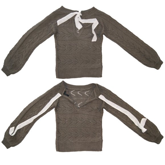 Moon & Madison Grey Knit Long Sleeve Tie Up Back Detail‎ Sweater Top - Picture 2 of 5